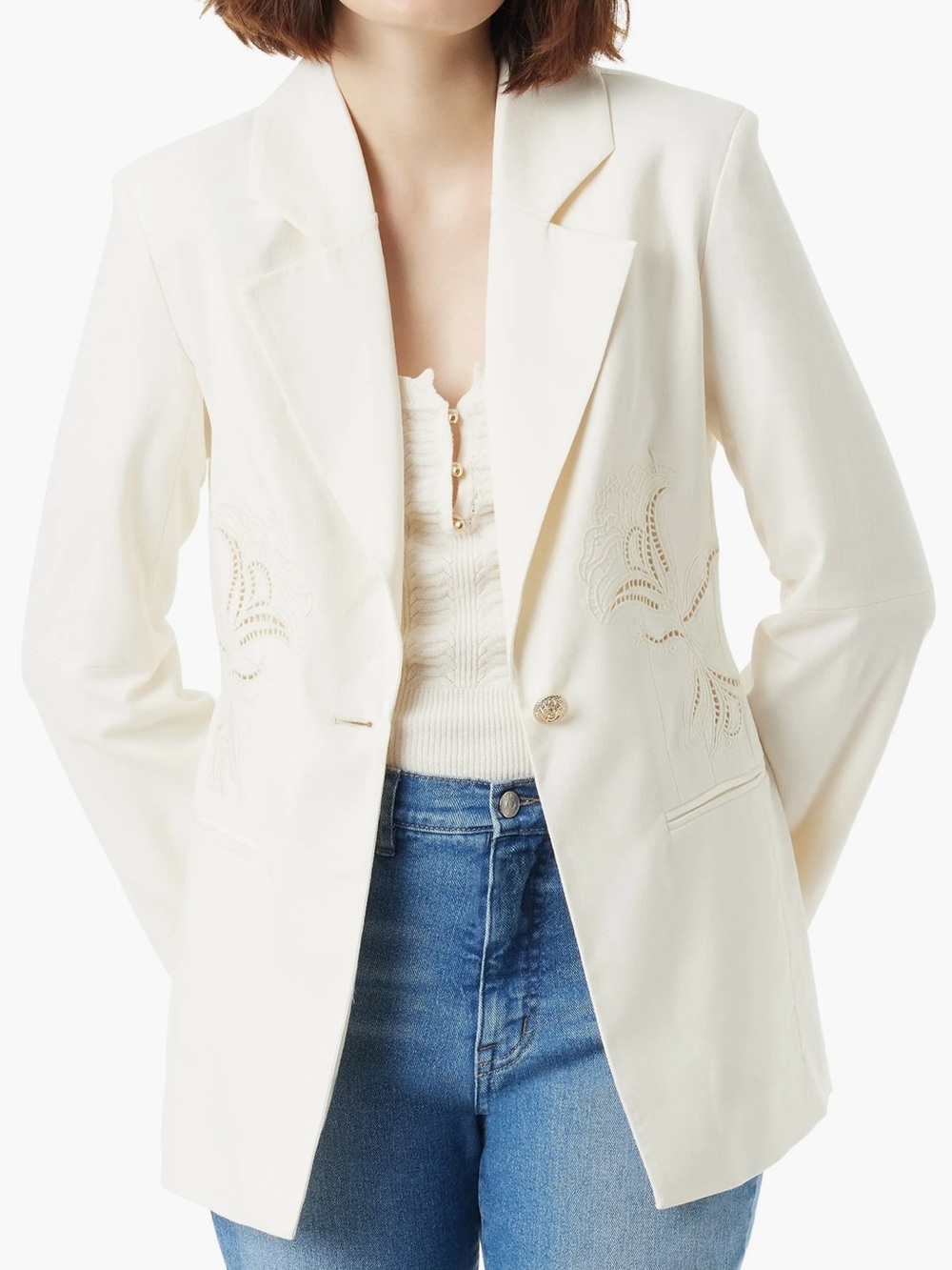 Sam Edelman Cream Embroidered Single-Button Blazer - NWT - Picture 1 of 10